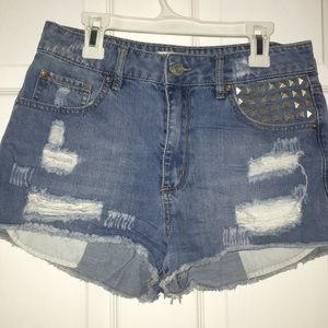 Studded jean shorts